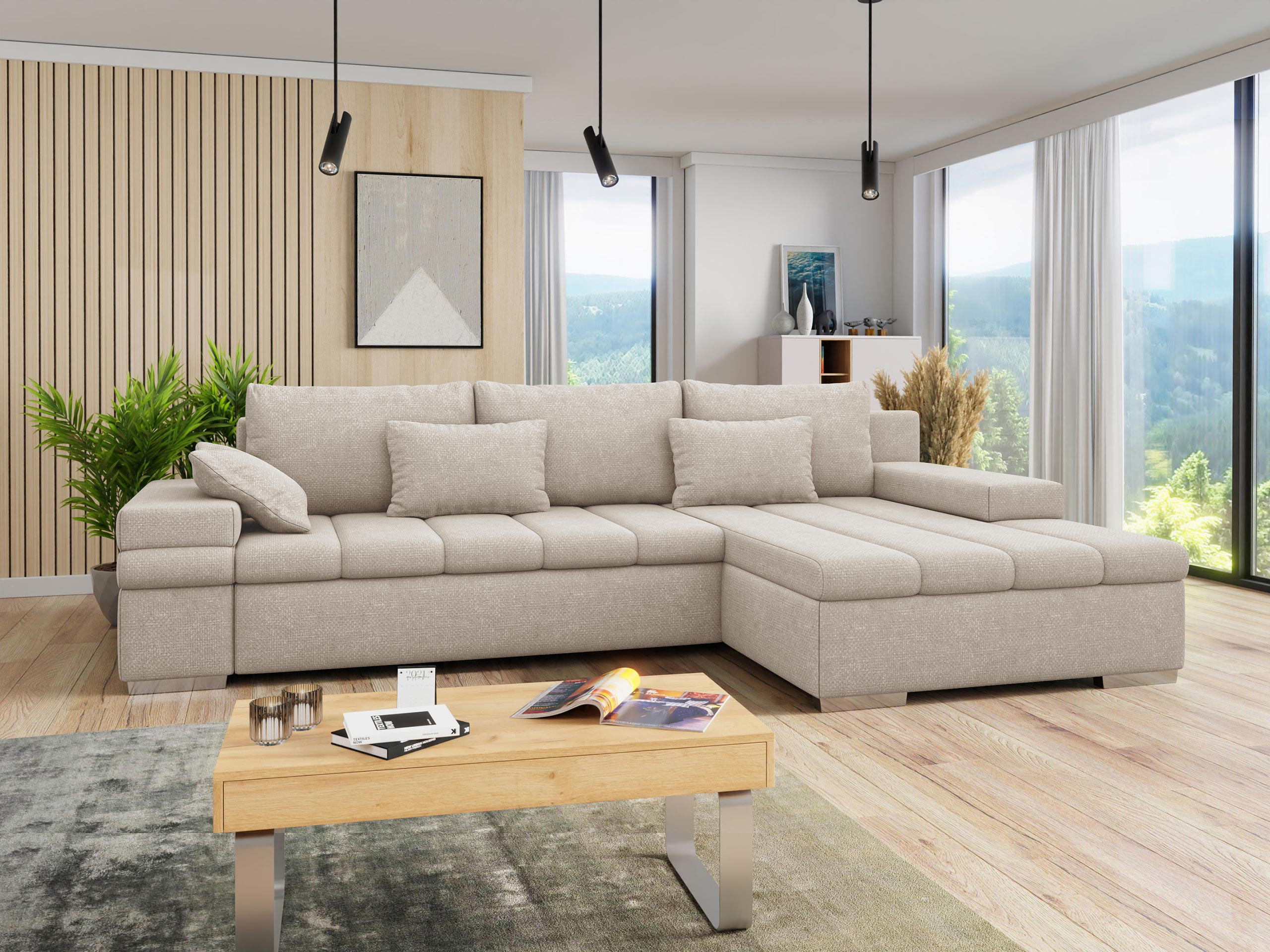 ECKSOFA Bangkok Premium, Seite: Rechts - Silberfarben/Naturfarben, Holz/Textil (310/175cm) - MIRJAN24