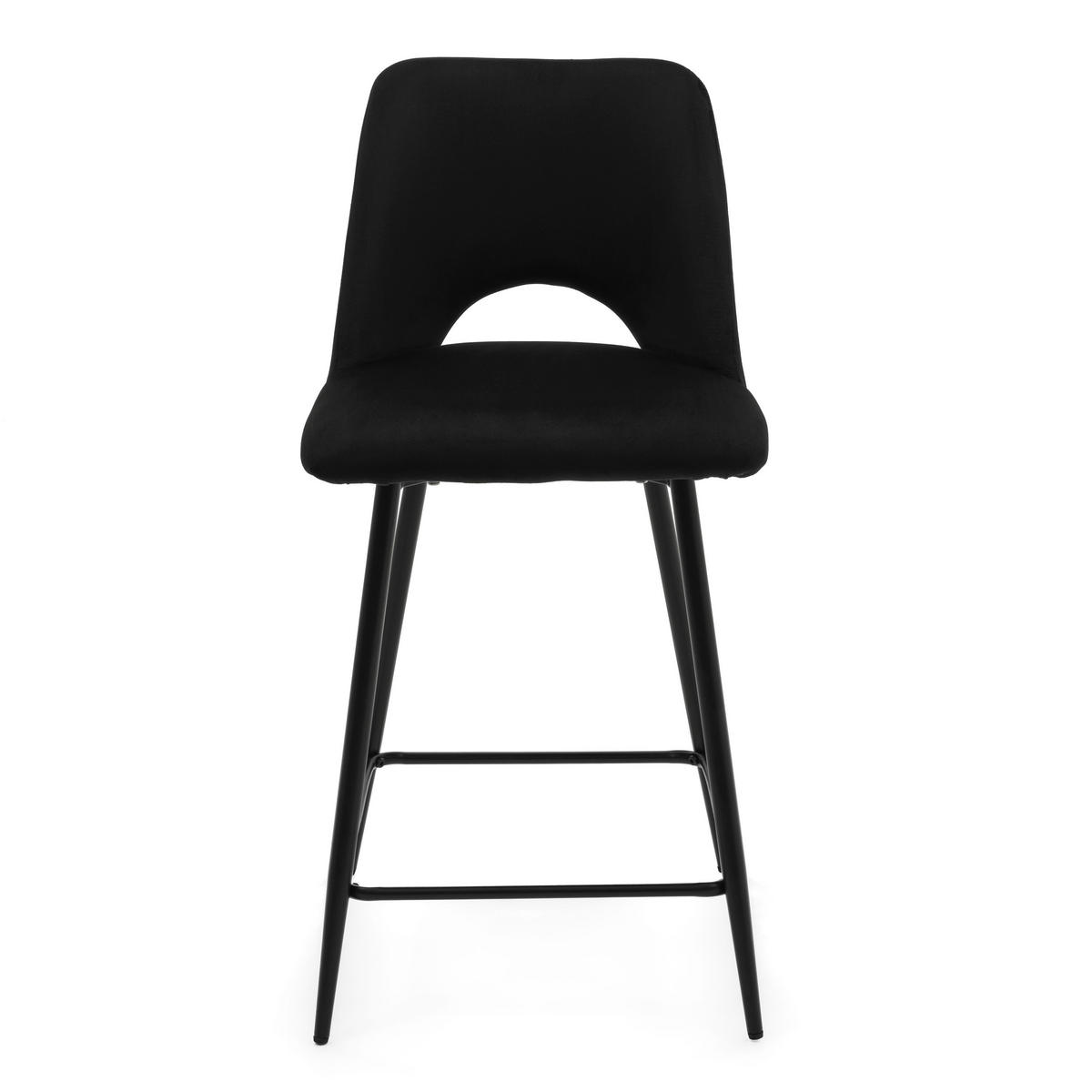 BARHOCKER ORO gepolsterter mit Steppung - schwarz - Samt Velour - Schwarz, Textil/Metall (48/94/55cm) - NEW HOME
