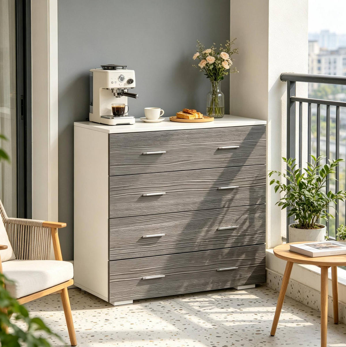 KOMMODE in Grau und Weiß 76x35x72 cm mit 4 Schubladen - Grau, Holzwerkstoff (35/72/76cm) - IVMEU