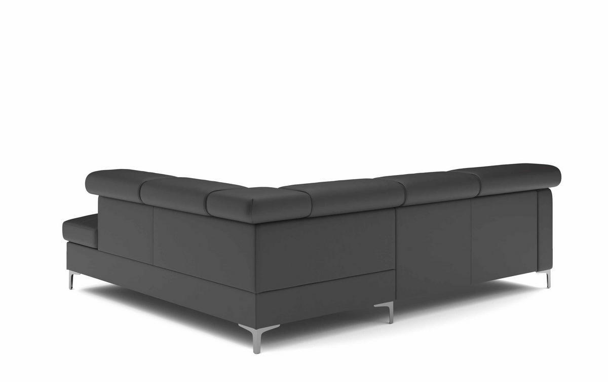 ECKSCHLAFSOFA aus Echtleder mit Schlaffunktion und Bettkasten - Chromfarben/Silberfarben, Leder/Holz (207/242cm) - Cotta