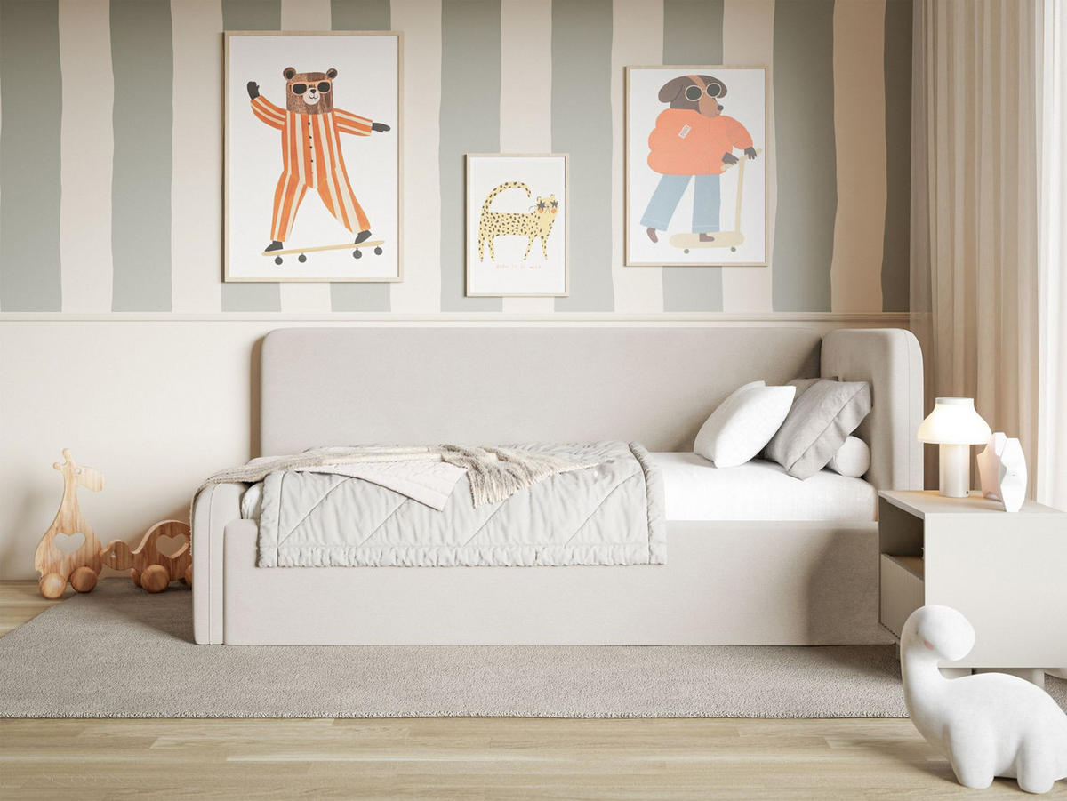 JUGENDBETT Fanko Samt Hellbeige 90x200 cm - Ecru/Schwarz, Kunststoff/Textil (90/200cm) - Selsey