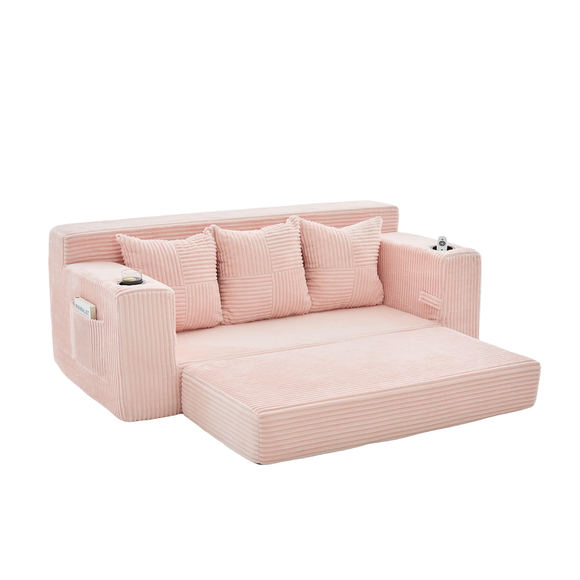 2-SITZER Bodensofa ausklappbar, Getränkehalter/Seitentaschen, Cord, Rosa - Rosa, Textil (172/64/87cm) - LVHOM