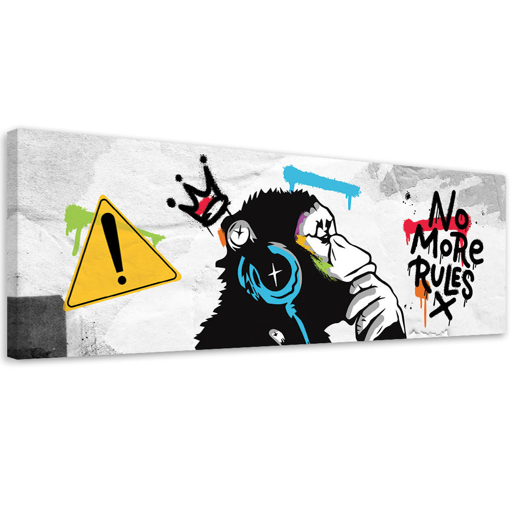 LEINWANDBILD Banksy DJ Monkey 90x30cm - Grau, Textil (90/30cm) - Feeby