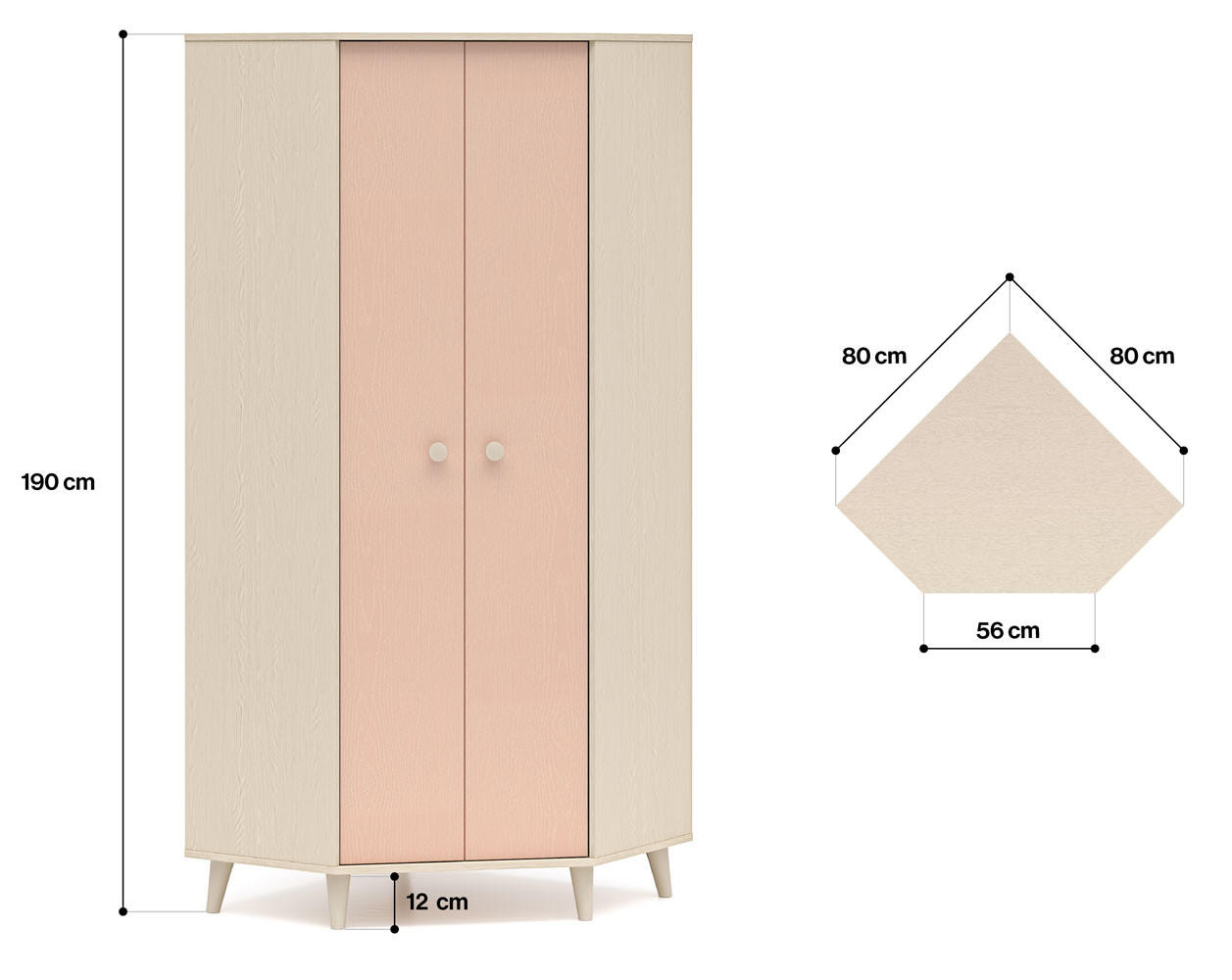 Thumbnail - Feldmann-Wohnen Eckschrank, Pink, Holz, 4 Fächer, Rechteckig, 80x190x80 cm, Schlafzimmer, Kleiderschränke, Eckschränke