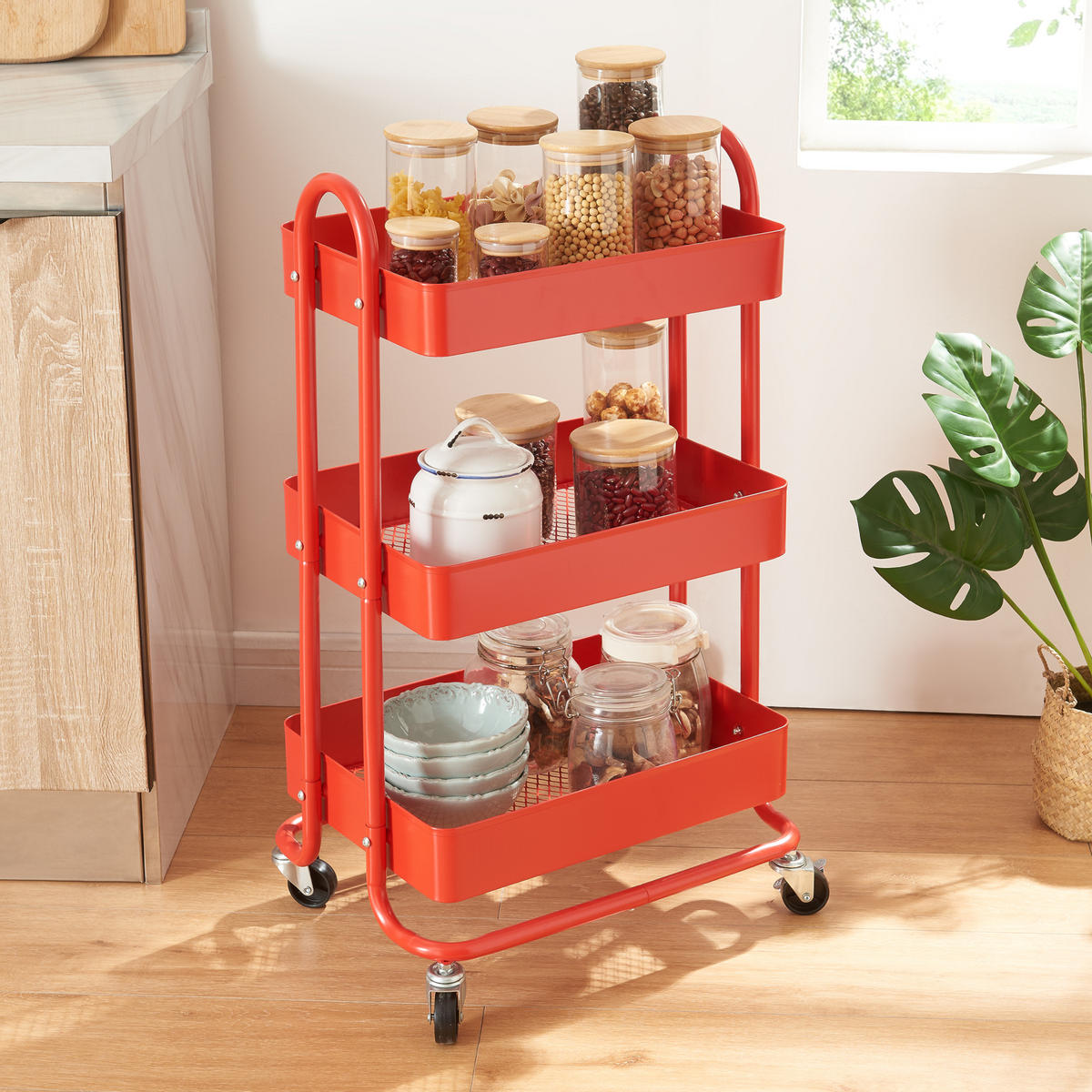 SERVIERWAGEN Pyhäntä - Rot, Metall (46/78.5/35cm) - [en.casa]