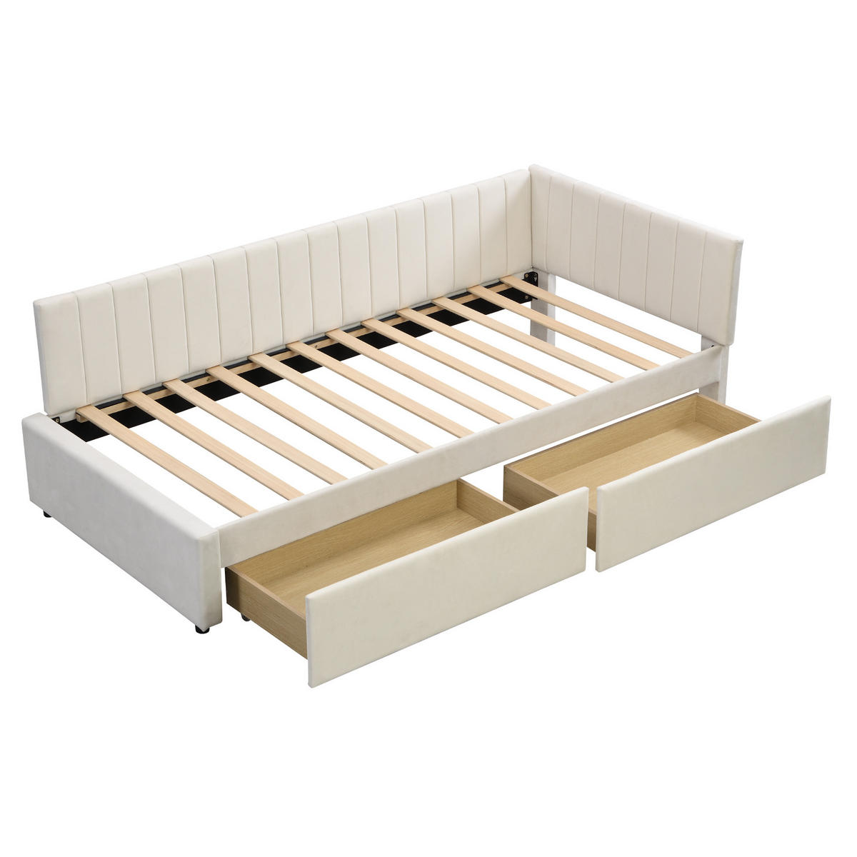 POLSTERBETT 90/200 cm mit 2 Stauraumschubladen, Lattenrost und Samtbezug, Beige - Beige, Leder (90/200cm) - Redom