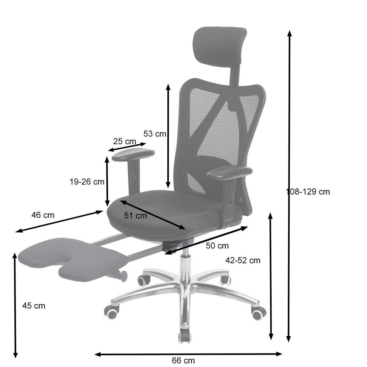 BÜROSTUHL MIT FUßSTÜTZE Schwarz - Schwarz, Textil (66/129/69cm) - SIHOO