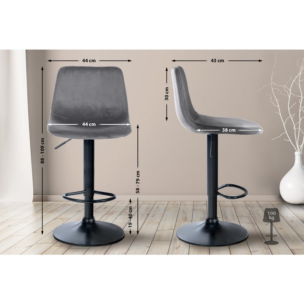 Thumbnail - CLP Barhocker, Dunkelgrau, Schwarz, Textil, 44x88x43 cm, Esszimmer, Barmöbel, Barhocker