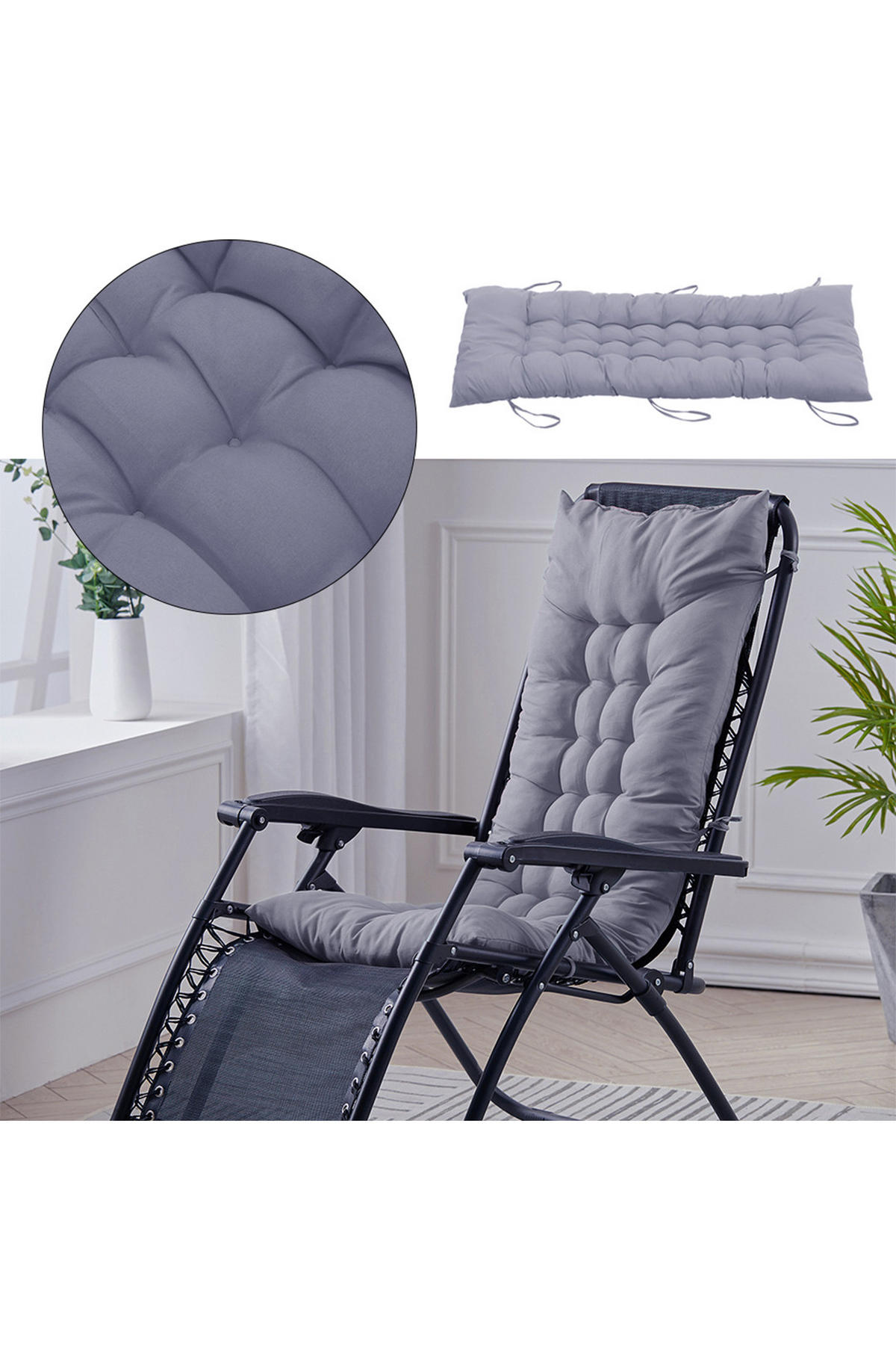 LIEGESTUHLKISSEN aus Baumwollmischung in Grau Dickes weiches und bequemes für den Außenbereich 48 x 125 cm - Grau, Textil (48/125cm) - Livingandhome