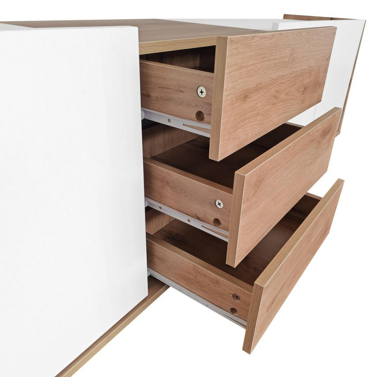 TV-SCHRANK mit drei Schubladen und Drei Türen, Weiß und Holzfarbe - Weiß, Holz (35/47/171.5cm) - KOMHTOM