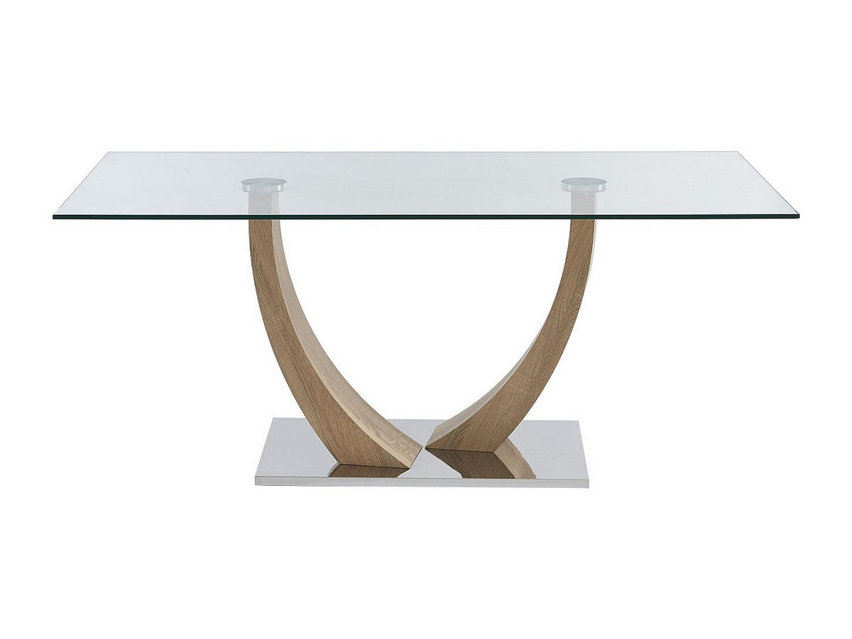 SET aus feststehendem Tisch und Stuhl - 6 -Sitzer - Sicherheitsglas - transparent, naturfarben hell - MELODIE - Transparent, Glas (180/75/90cm) - Vente-Unique