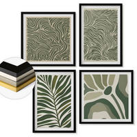 WANDBILDER 4er-Set - 50x50 cm & 40x60 cm Schwarzer Rahmen - Blattmuster und wellenförmige Formen - Schwarz, Kunststoff (50/50cm) - ArtPrintCave