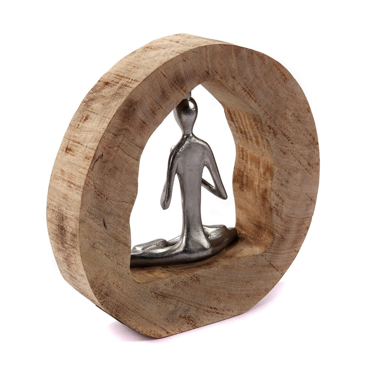 SKULPTUR Yoga Log Mangoholz-Sockel silber-natur - Naturfarben, Holz (28/28/6cm) - CREEDWOOD
