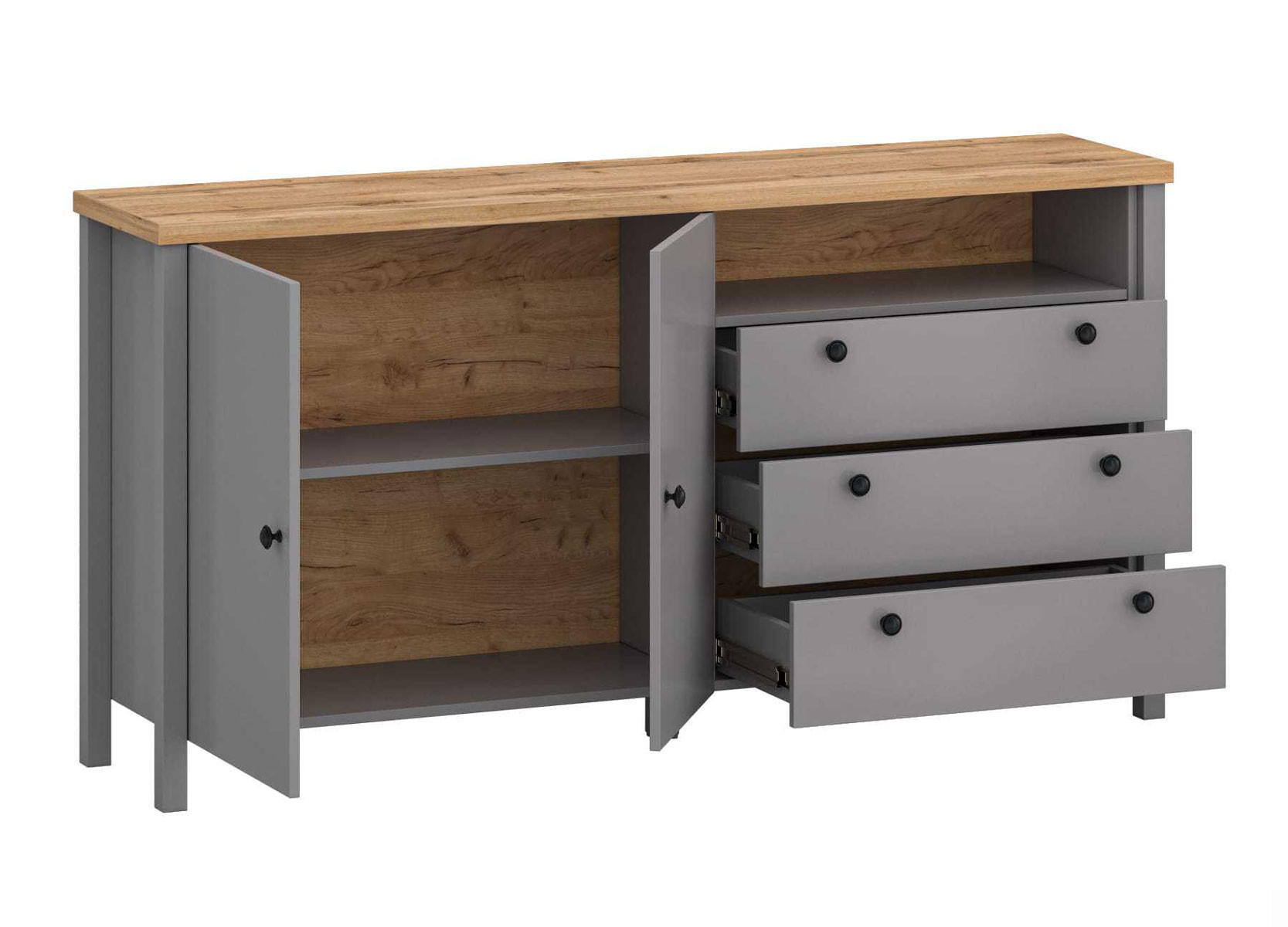 Thumbnail - Feldmann-Wohnen Kommode, Grau, Eiche, Holzwerkstoff, 1 Fächer, 2 Schubladen, Rechteckig, 166x86x38 cm, Wohnzimmer, Kommo...