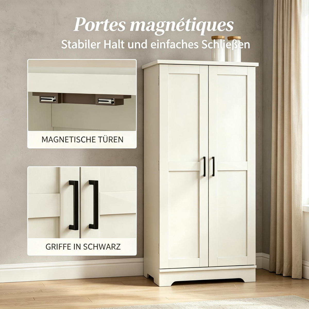 HIGHBOARD DE-38819 60/40/120 cm 5-stufiger Schrank und Türregale Creme/Rustikalbraun - Creme, Holzwerkstoff (60/120/40cm) - ComfortXL