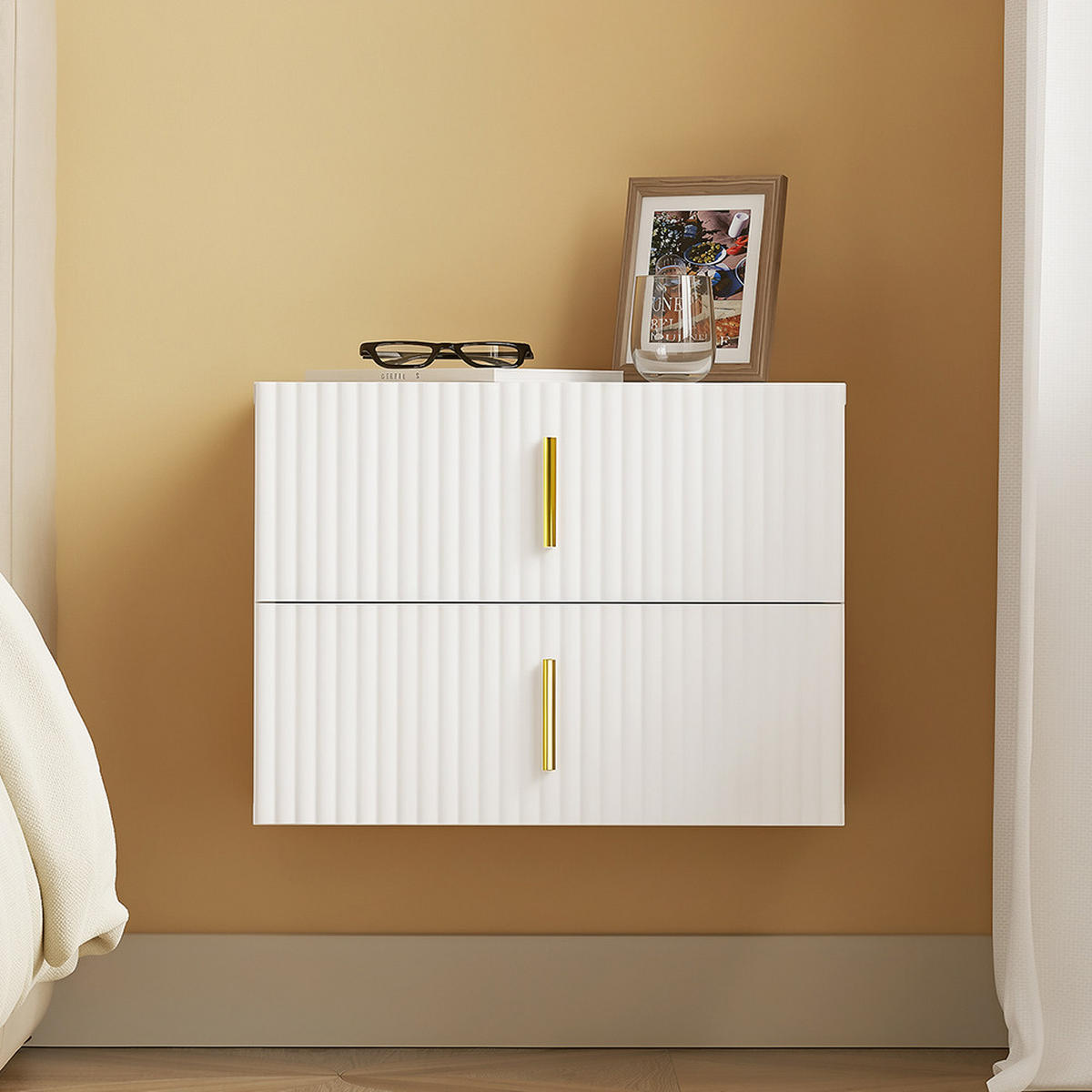 NACHTTISCH mit zwei Schubladen FBT177-E-W - Weiß, Holzwerkstoff (40/30/30cm) - SoBuy