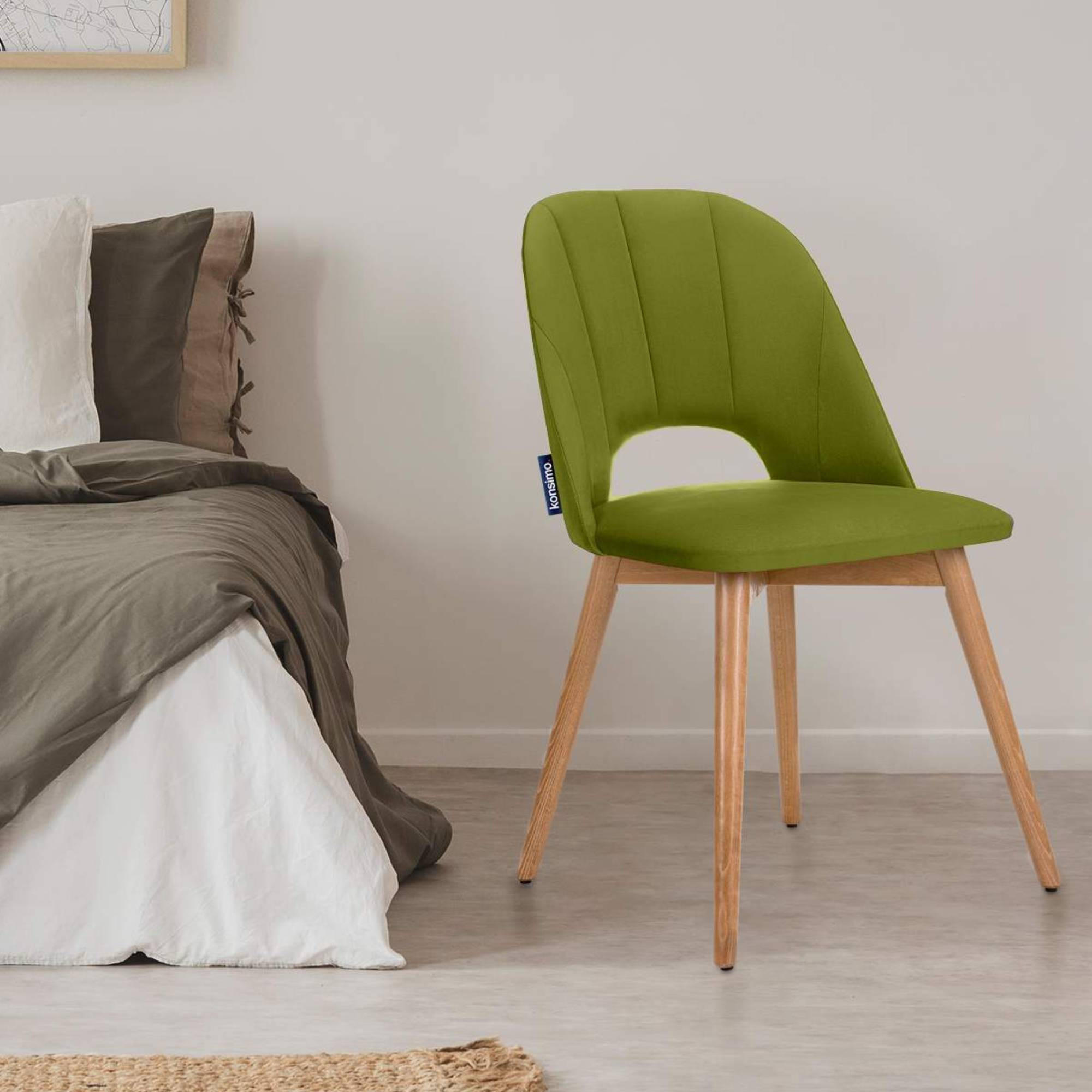 ESSZIMMERSTUHLE TINO 2-tlg Velours-Sitz, Oliv - Eichefarben/Olivgrün, Holz/Textil (48/86/44cm) - KONSIMO®