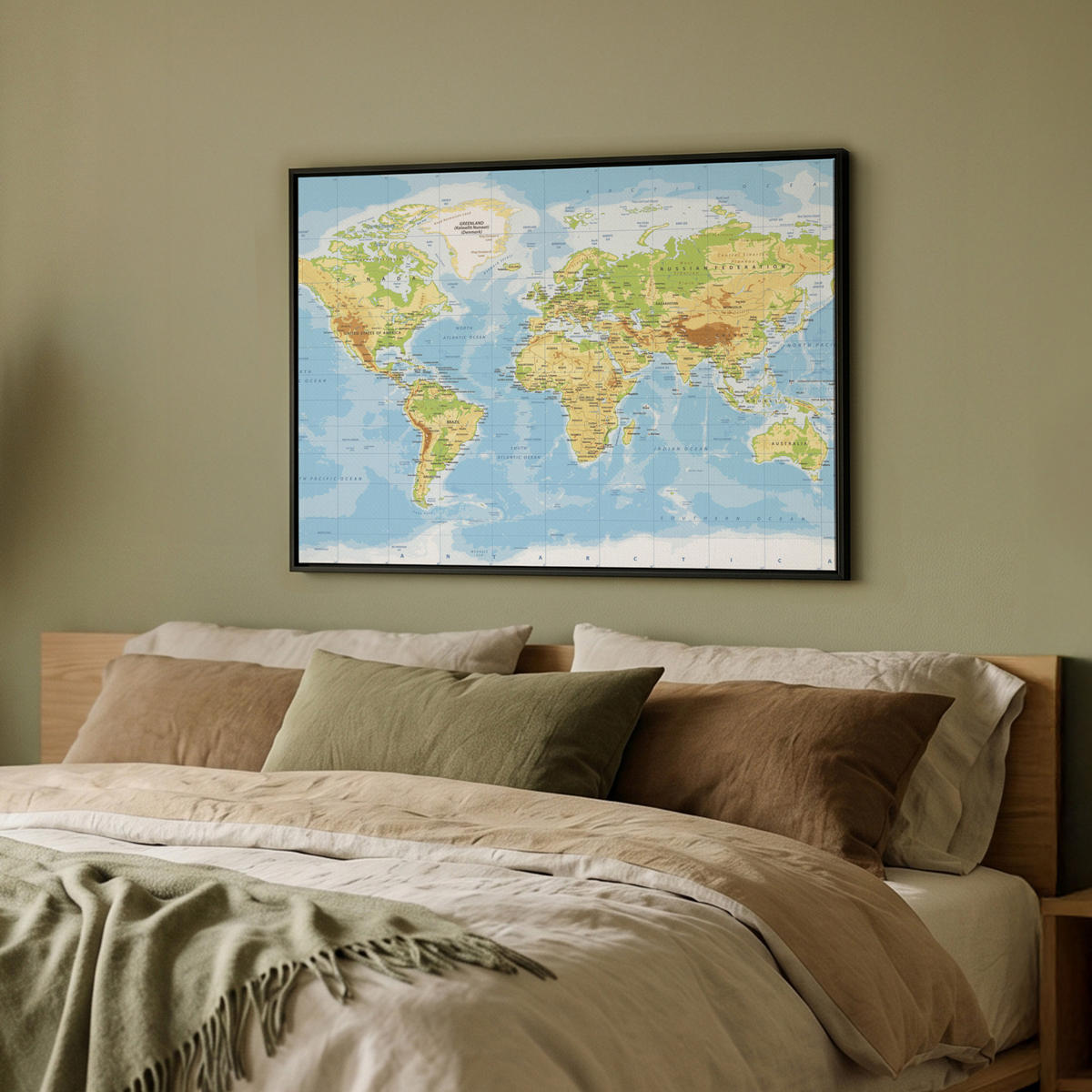 LEINWAND Bilder mit Rahmen - Weltkarte - Statistisch - Blau - Erde - Bildung - 80x60 - Blau, Textil (80/60cm) - MuchoWow