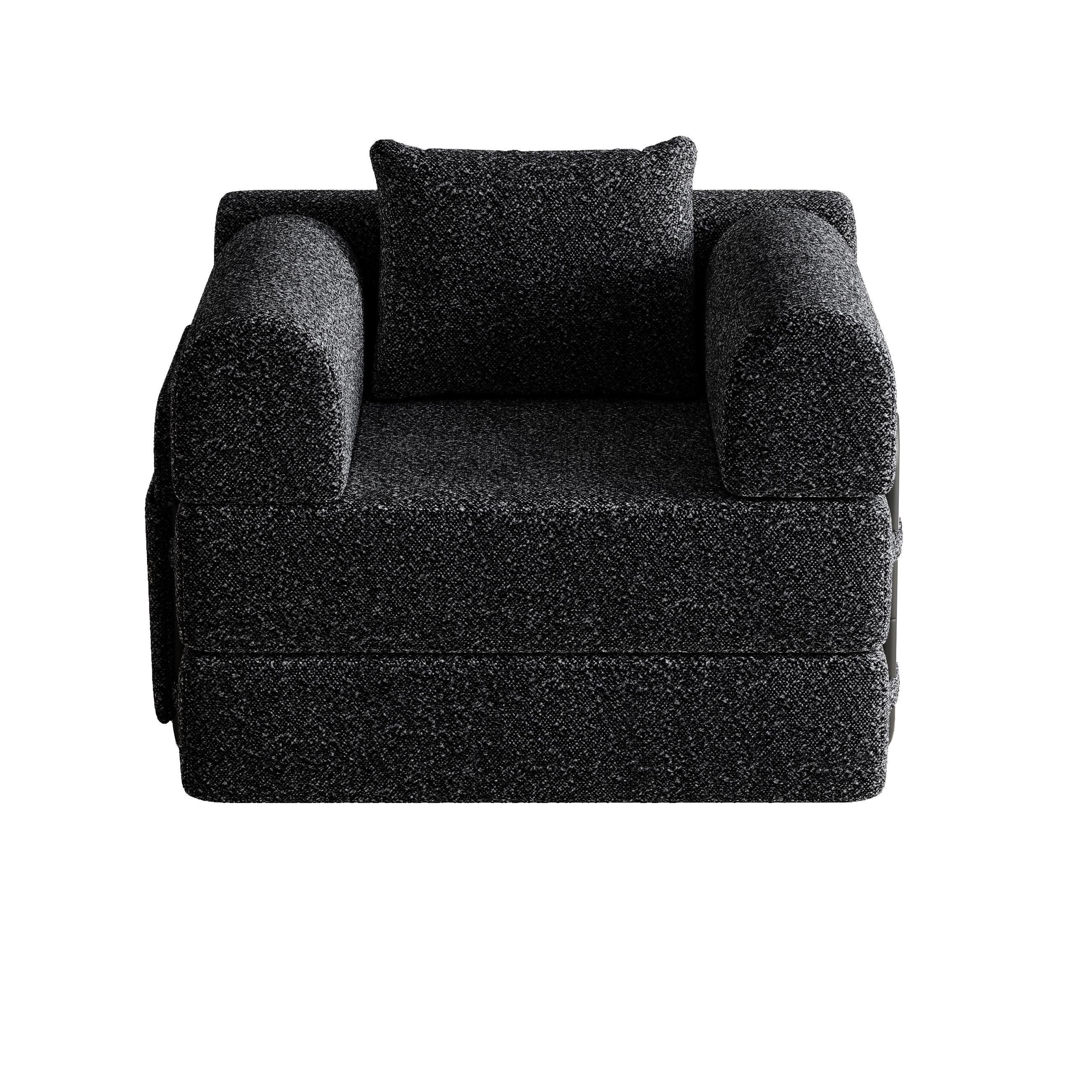 SCHLAFSOFA 2-in-1 mit Armlehnen-Ablagefach Chenille Schwarz 200/90/85 cm - Schwarz, Textil (181.6/49.5/94cm) - OKWISH