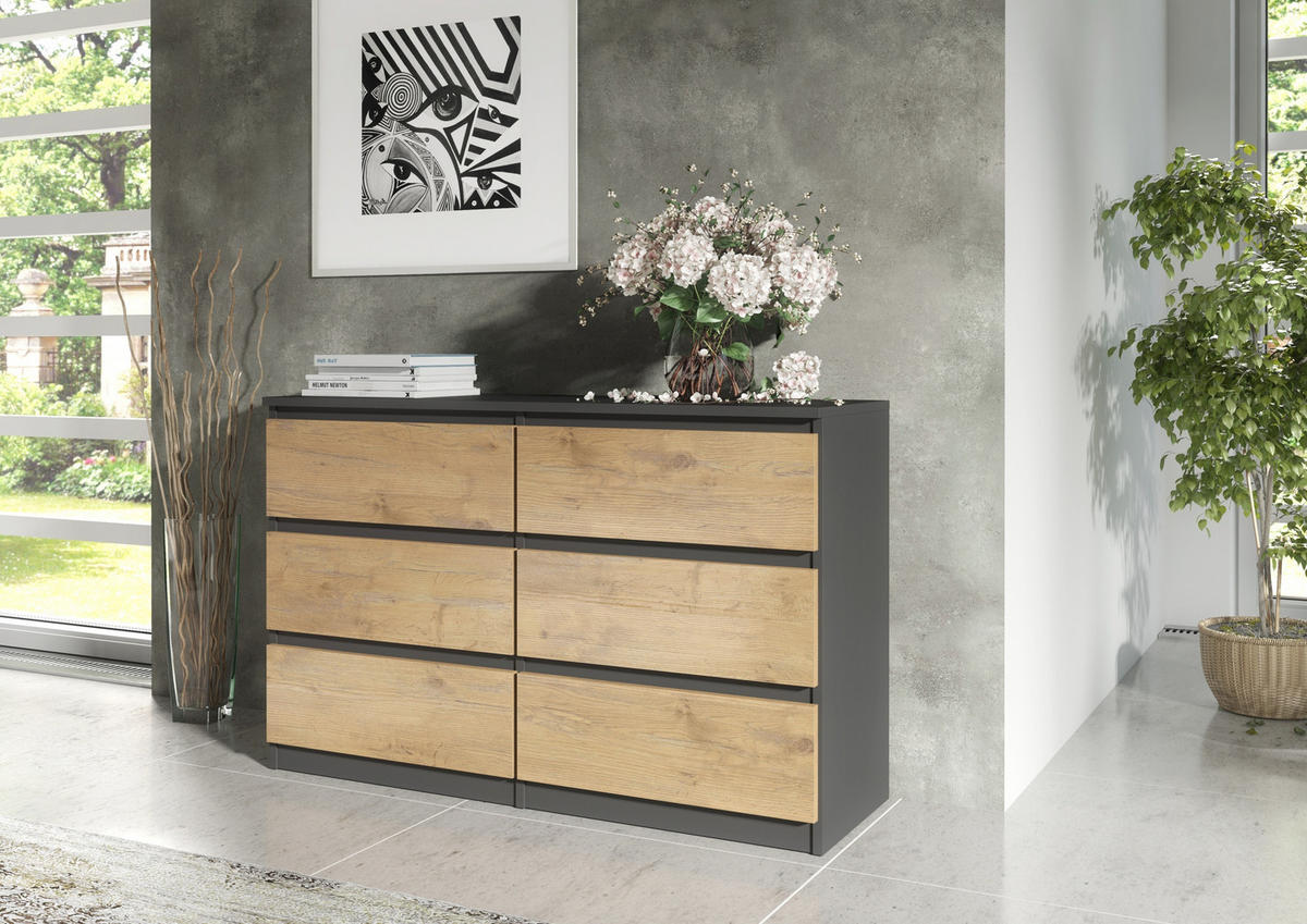 KOMMODE Anthrazit, Lancelot 120/79/39 - Anthrazit/Eiche San Remo, Holzwerkstoff (120/79/39cm) - RAUMHIRSCH FURNITURE