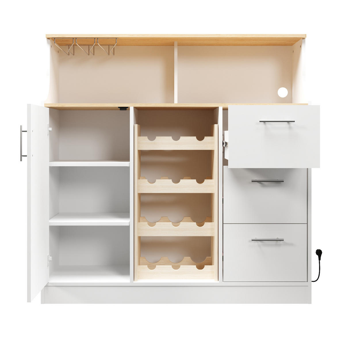 SIDEBOARD 120/40/121 cm Weiß/Natur aus Holzwerkstoff mit LED, Steckdose und Weinregal - Weiß, Holzwerkstoff (40/121/120cm) - OKMYHOME
