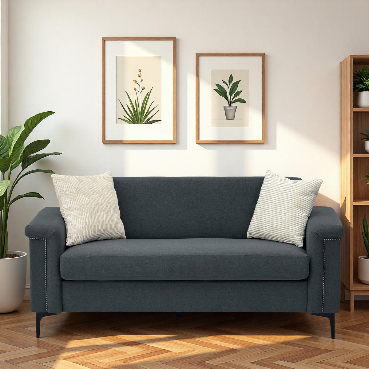 2-SITZER Sofa Feinleinen Polyester mit Taschenfederkern und Metallfüßen 172/73.5/81.5 cm Dunkelgrau - Dunkelgrau, Textil (73.5/81.5/172cm) - Redom