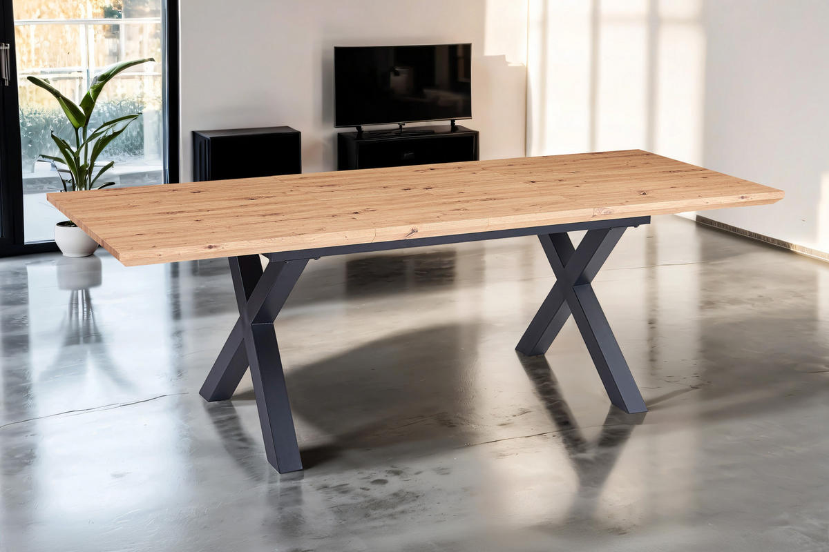 ESSTISCH BIRD X - Eichefarben/Beige, Holz/Metall (90/180/77cm) - SAM