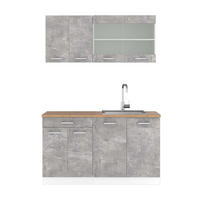 KÜCHENZEILE R-Line Beton/Weiß 140 cm, AP Eiche - Schieferfarben/Weiß, Holzwerkstoff (140/81.6/60cm) - Vicco