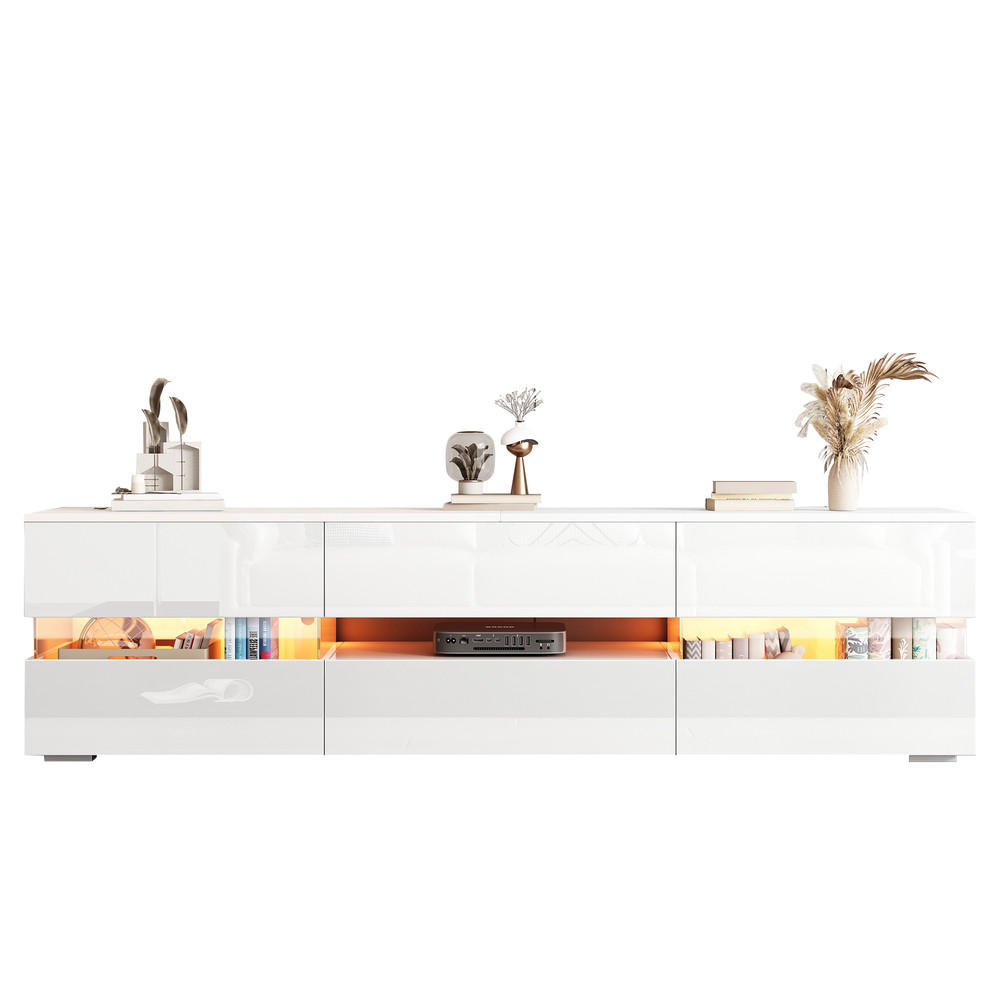 COMODĂ TV 160x39x45cm Albă cu LED și 2 uși