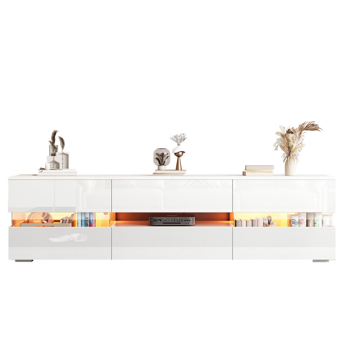 TV-SCHRANK 160x39cm Hochglanzweiß LED 2 Türen 1 Schublade bis 70 Zoll - Weiß, Holz (49/19/92cm) - FLIEKS