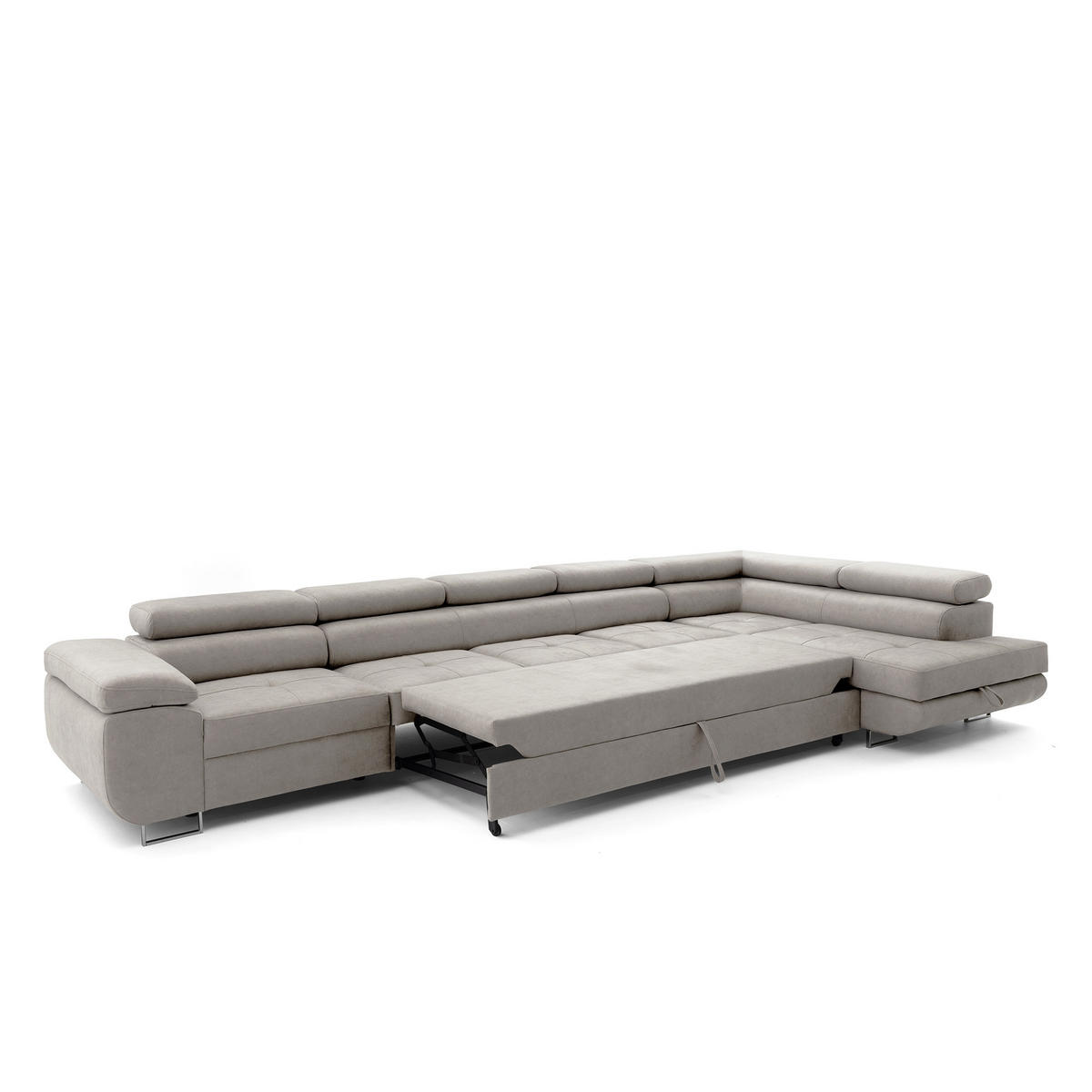 ECKSOFA WILD XXL Rechts mit Schlaffunktion 125x240 Velours Creme - Silberfarben/Creme, Holz/Textil (200/400cm) - Muffo