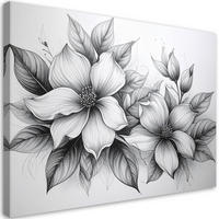 BILD auf Leinwand, Schwarz-Weiß-Skizze von Blumen - Weiß, Textil (60/40cm) - Feeby