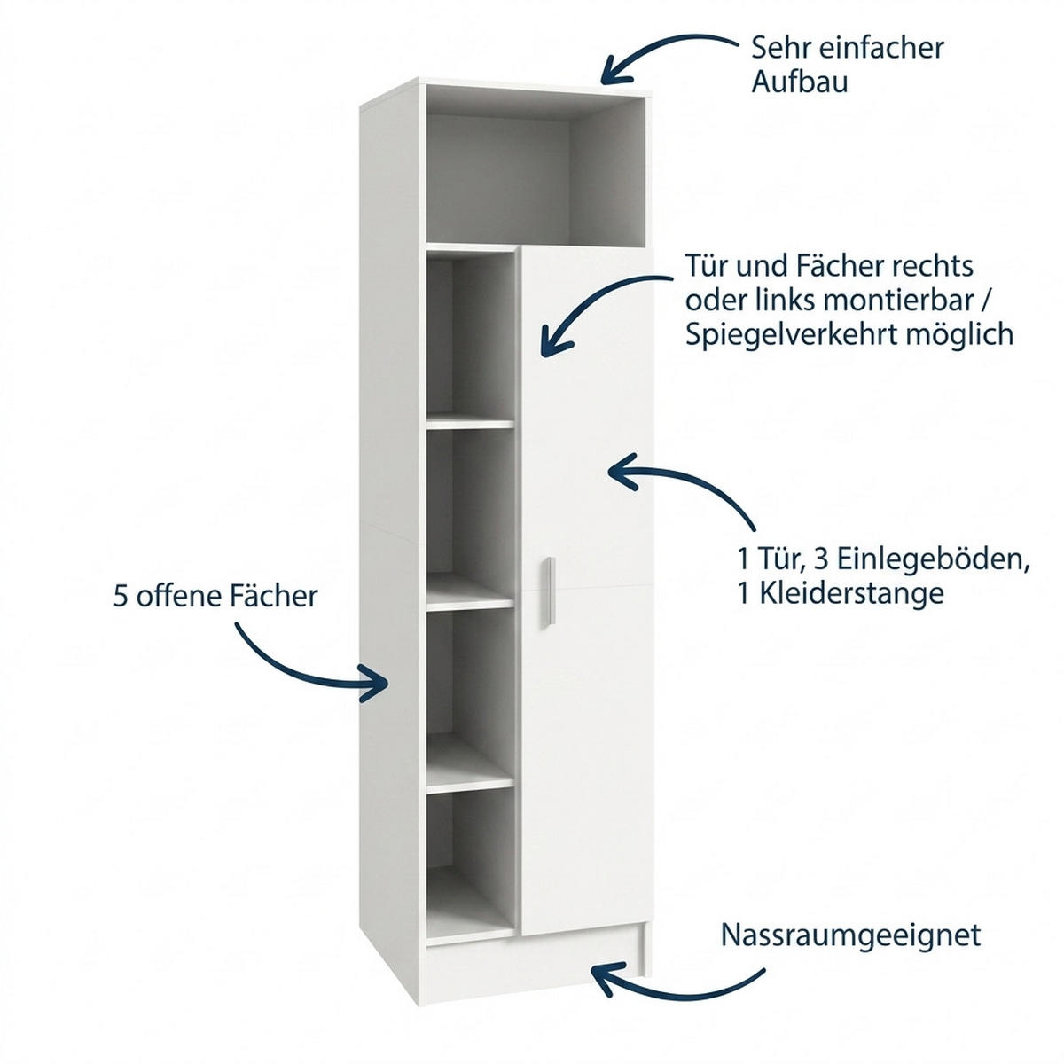 UNIVERSALSCHRANK Mixx (B/H/T: ca. 50/195/68 cm) in Weiß/weiß - Weiß, Holzwerkstoff (50/195/68cm)