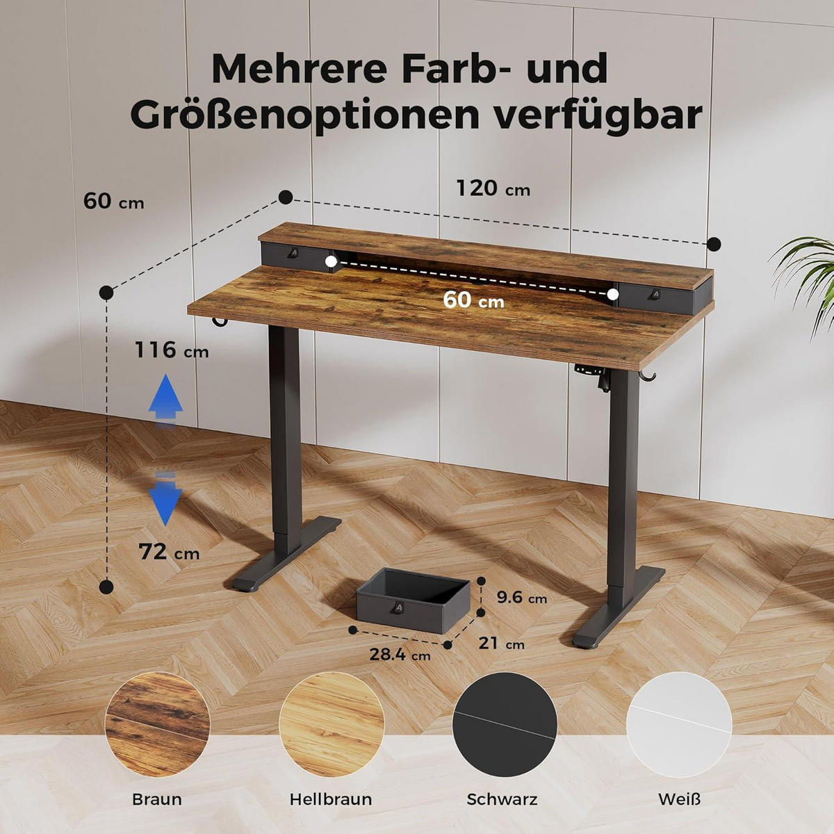 SCHREIBTISCH Höhenverstellbar Elektrisch 120 x 60 cm Braun - Braun, Holzwerkstoff (120/60/75cm)