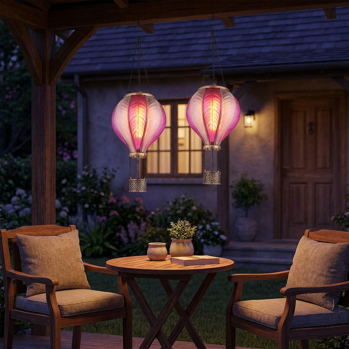 LED AUSSENLEUCHTE Solarleuchte Pink Feuer Effekt 2er Set - Multicolor, Metall (14/14/46.5cm) - Globo Lighting