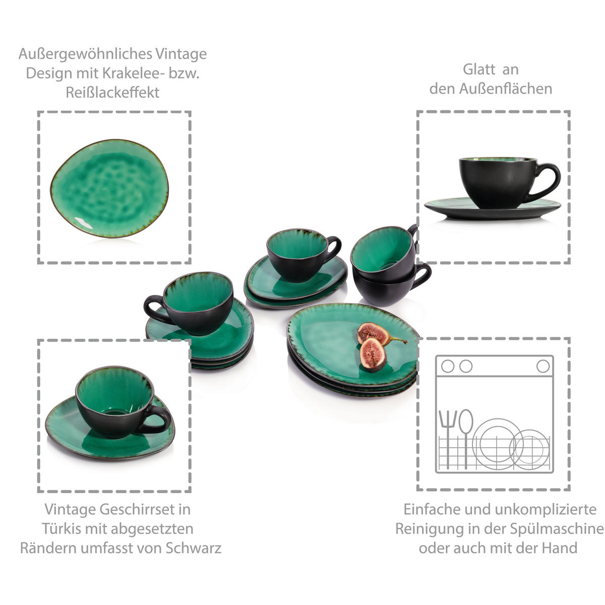 KAFFEESERVICE PALM BEACH - 12 teilig aus Steingut - Grün, Keramik (26/34/24.75cm) - Sänger
