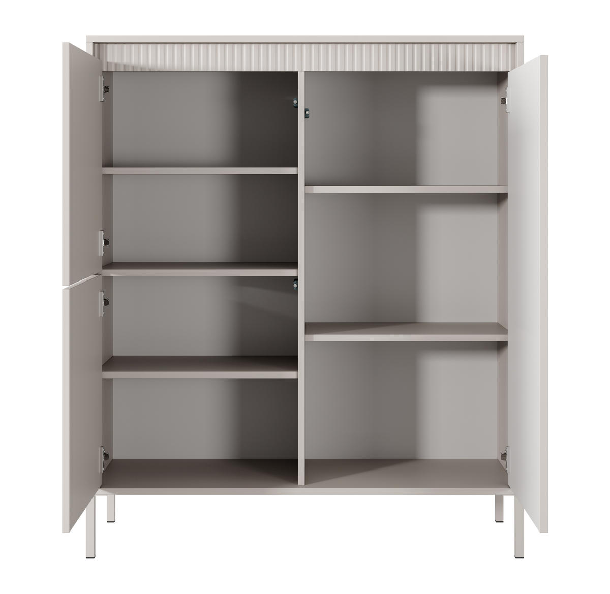 HIGHBOARD Trentinis 3T Beige 103,5/123,4/39,5 cm – Geriffelten Fronten - Beige, Holzwerkstoff/Metall (103.5/123.4/39.5cm) - AX Living