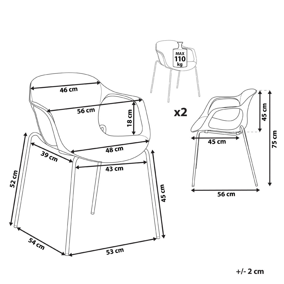 JÍDELNÍ ŽIDLE sada 2 ks Plast Šedá Elbert - šedá, kov/plast (56/75/56cm) - Beliani