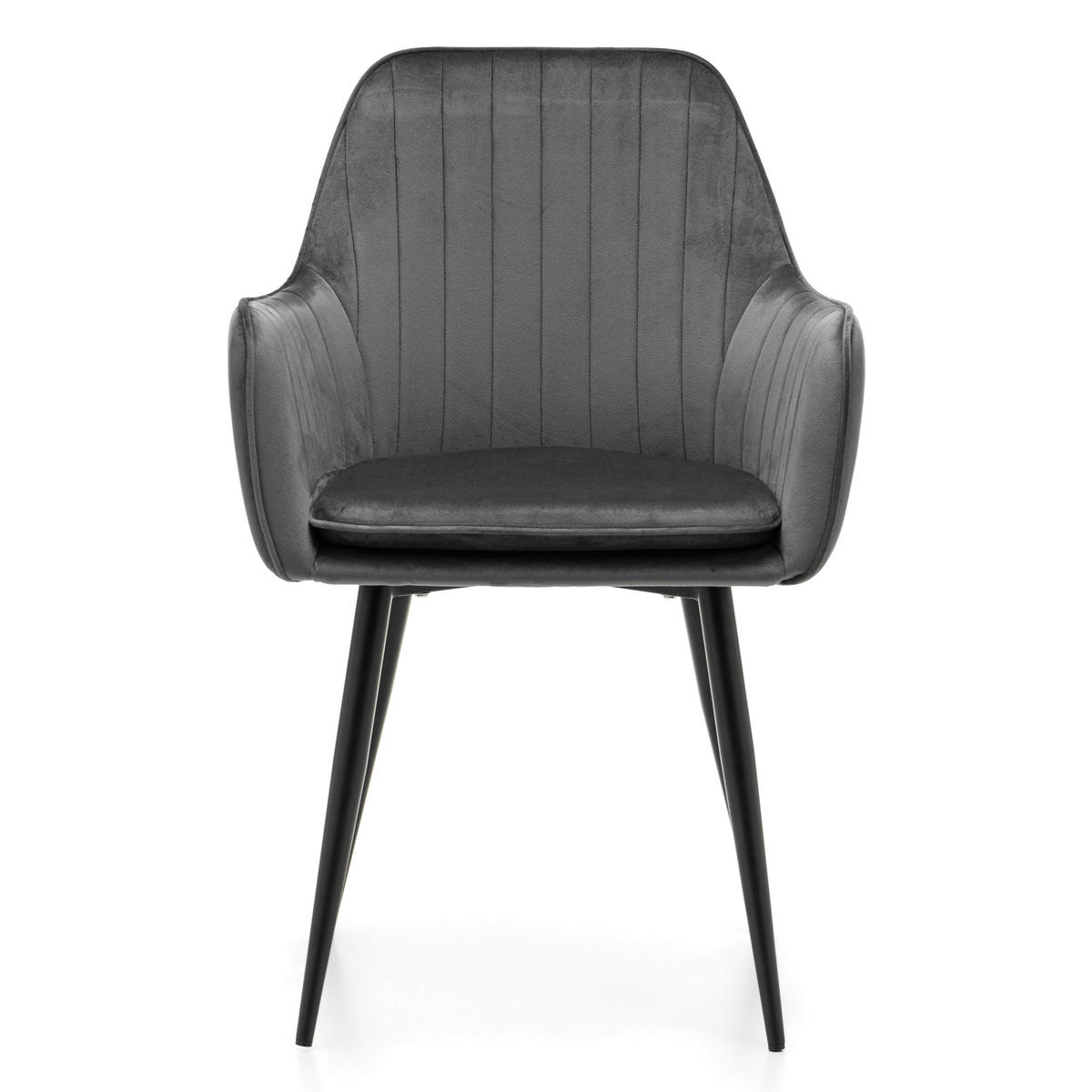 STUHL EMILIA gepolstert mit Steppung - grau - Samt Velours - Schwarz/Grau, Textil/Metall (58/90/58cm) - NEW HOME