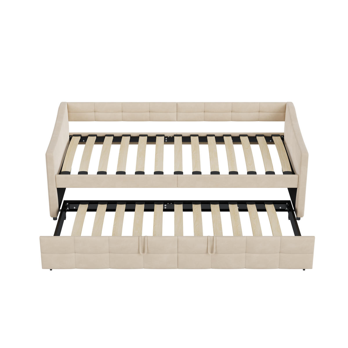 POLSTERBETT Tagesbett 90/200 cm erweiterbar auf 180/200 cm Samtoptik Creme - Beige, Textil (90/200cm) - Creahappy