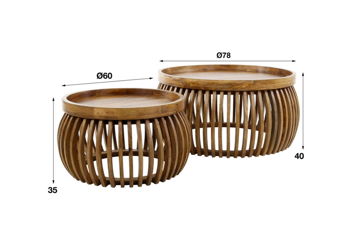 COUCHTISCH-SET LANI Braun Mango - Braun, Mangoholz/Holz (78/78/40cm) - KAWOLA