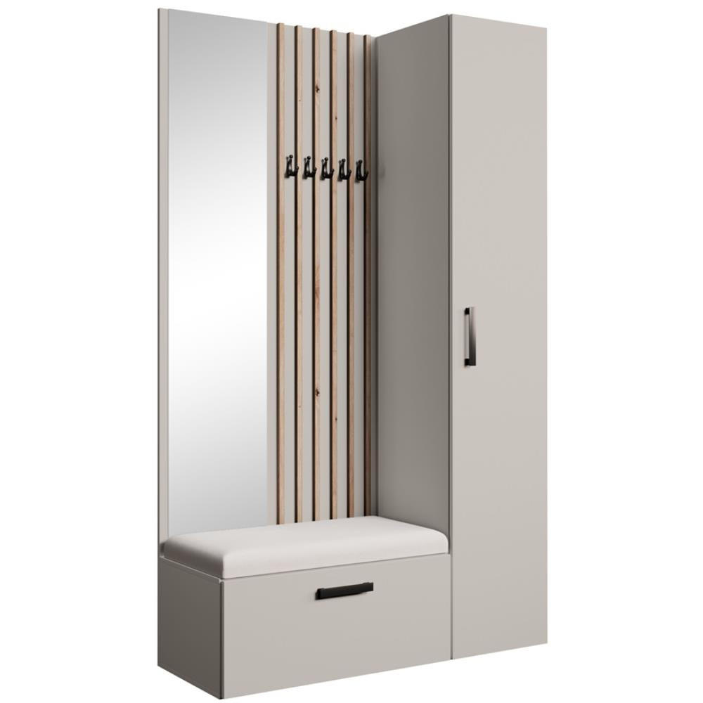 GARDEROBE Margaret II 121/203/43 mit Lamellen und Hochschrank - Kaschmir/Schwarz, Holzwerkstoff/Kunststoff (121/203/43cm) - Beautysofa