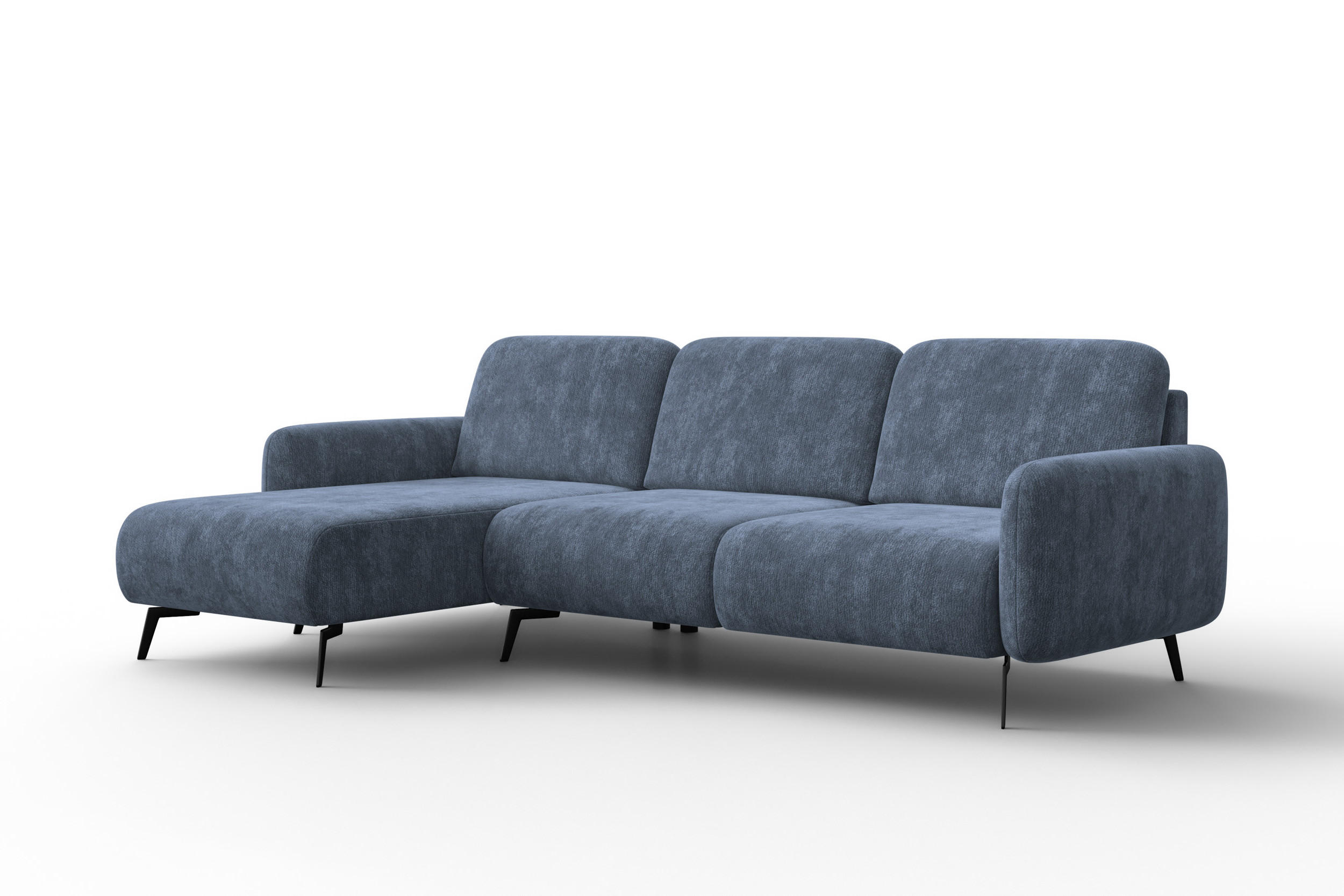 ECKSOFA FEBE 4-Sitzer LINKS, marineblauer Chenille-Stoff - Blau/Schwarz, Holz/Textil (264/157cm) - Wozimo