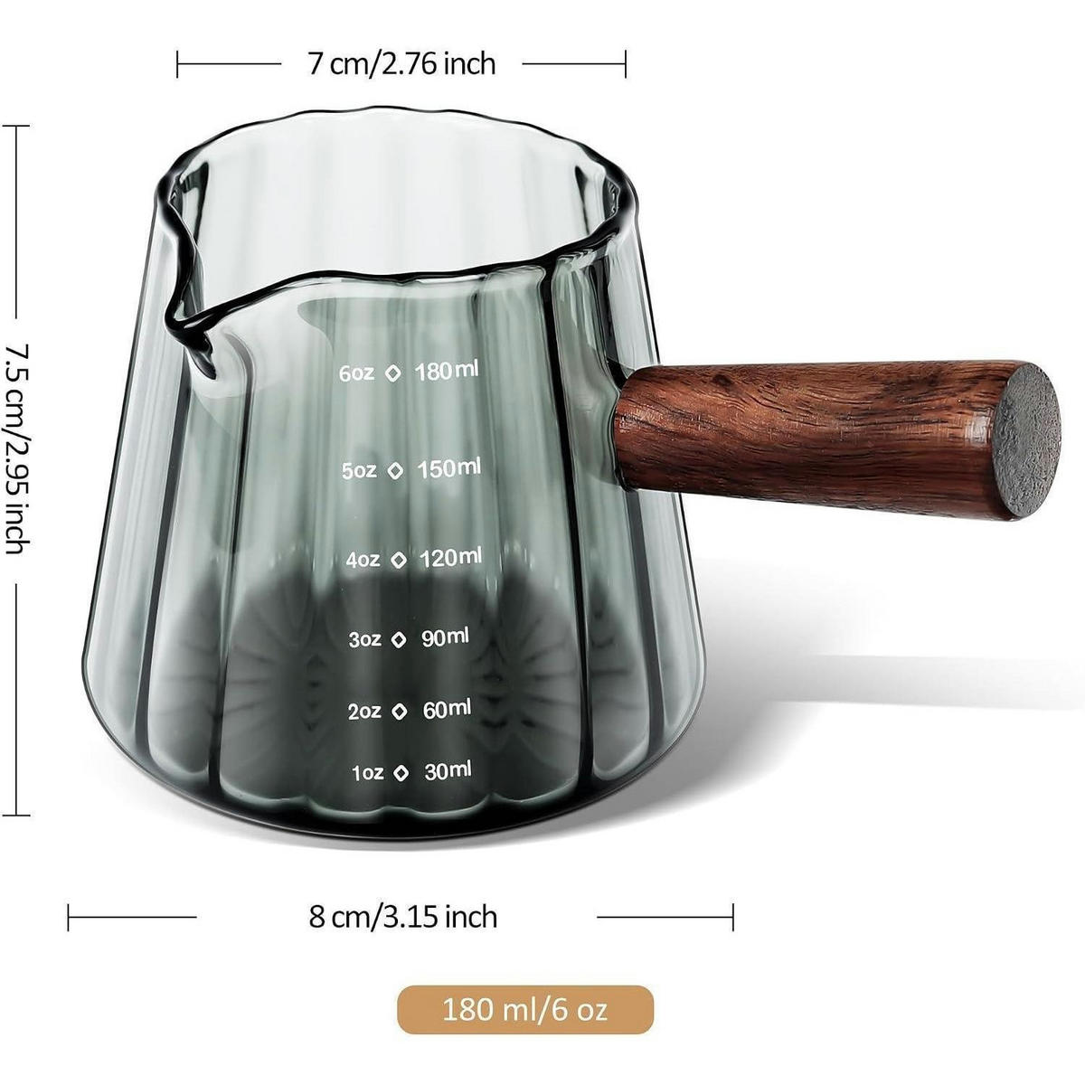 MESSBECHER Glas mit Holzgriff 180 ml - Grau, Glas (0.18L)