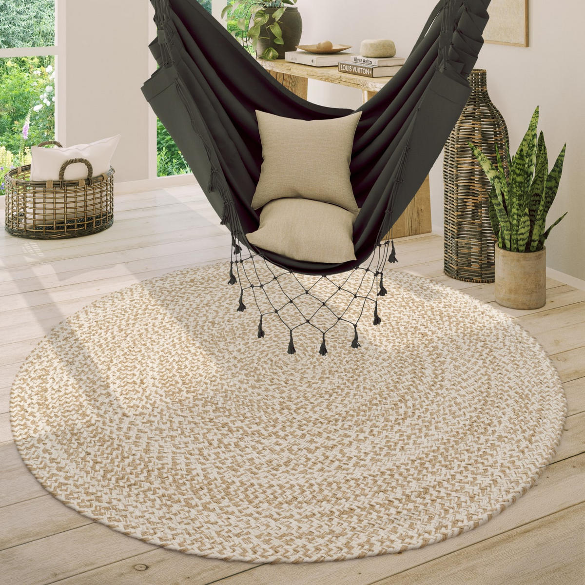 BAUMWOLLTEPPICH Boho wendbar schmutzabweisend Beige Rund 120D - Beige, Textil (120/120cm) - KADIMA DESIGN