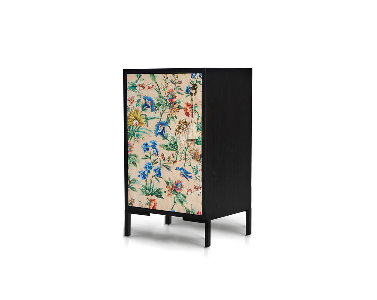 NACHTTISCH aus MDF mit floralem Druck AMAZONIA - Multicolor/Schwarz, Holzwerkstoff (30/65/40cm) - RNT By Really Nice Things