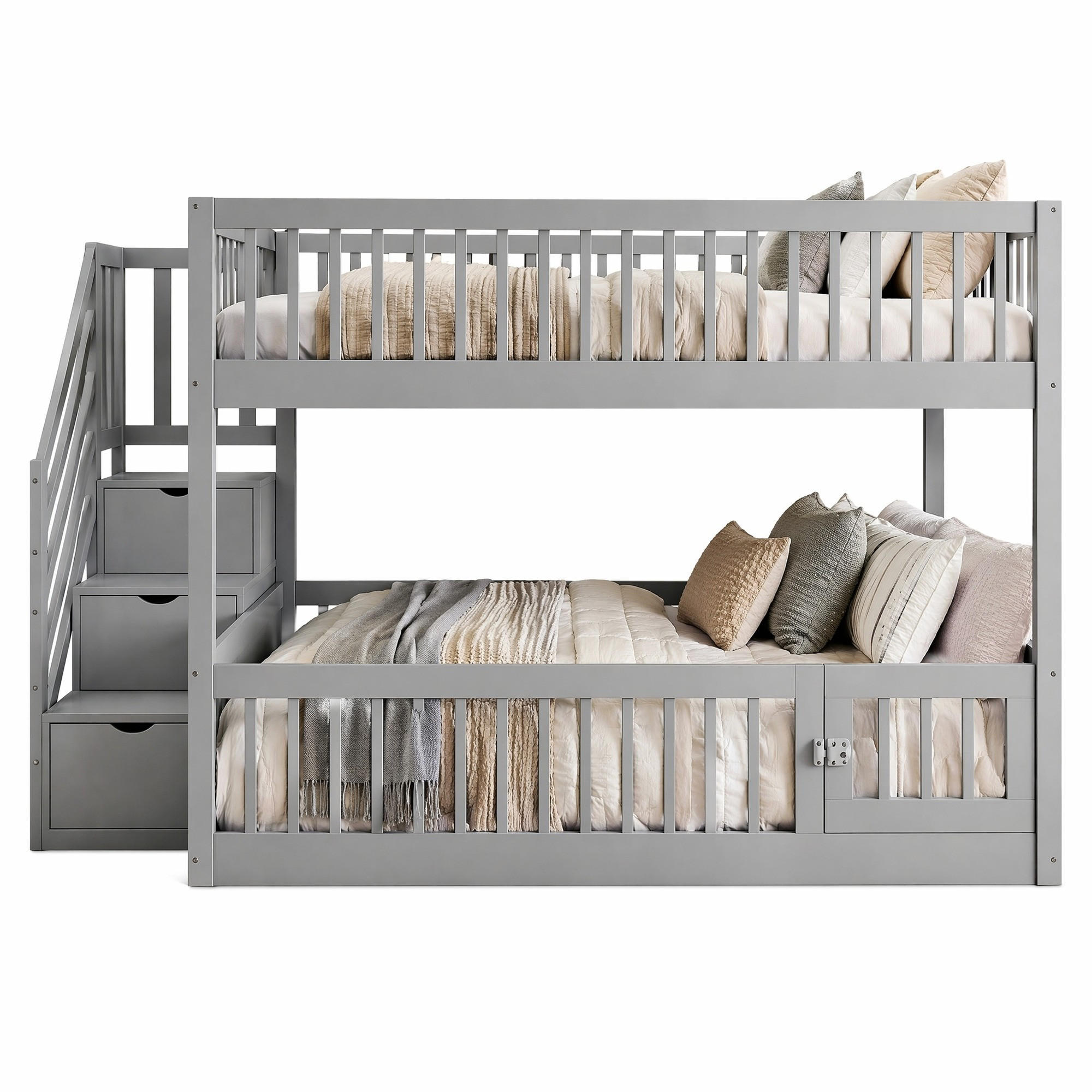 ETAGENBETT 140/200 cm aus Massivholz mit Stauraumtreppe Grau - Grau, Holz (140/200cm) - OKMYHOME
