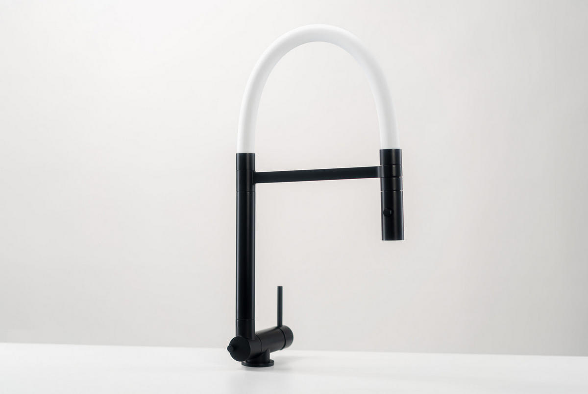 VORFENSTER-KÜCHENARMATUR, Umklappbar 4,5 CM, Schwarz Matt und Weiß, 2-Strahl-Brause - Weiß, Metall (21.3/44.4/21.3cm) - VIZIO