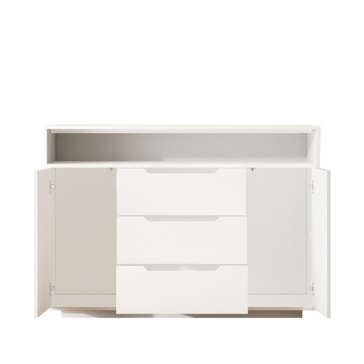 SIDEBOARD 120/40/85 cm mit offenem Regal, 3 Schubladen, Türen und LED-Beleuchtung aus Holzwerkstoff, Weiß - Weiß, Holzwerkstoff (120/85/40cm) - Redom