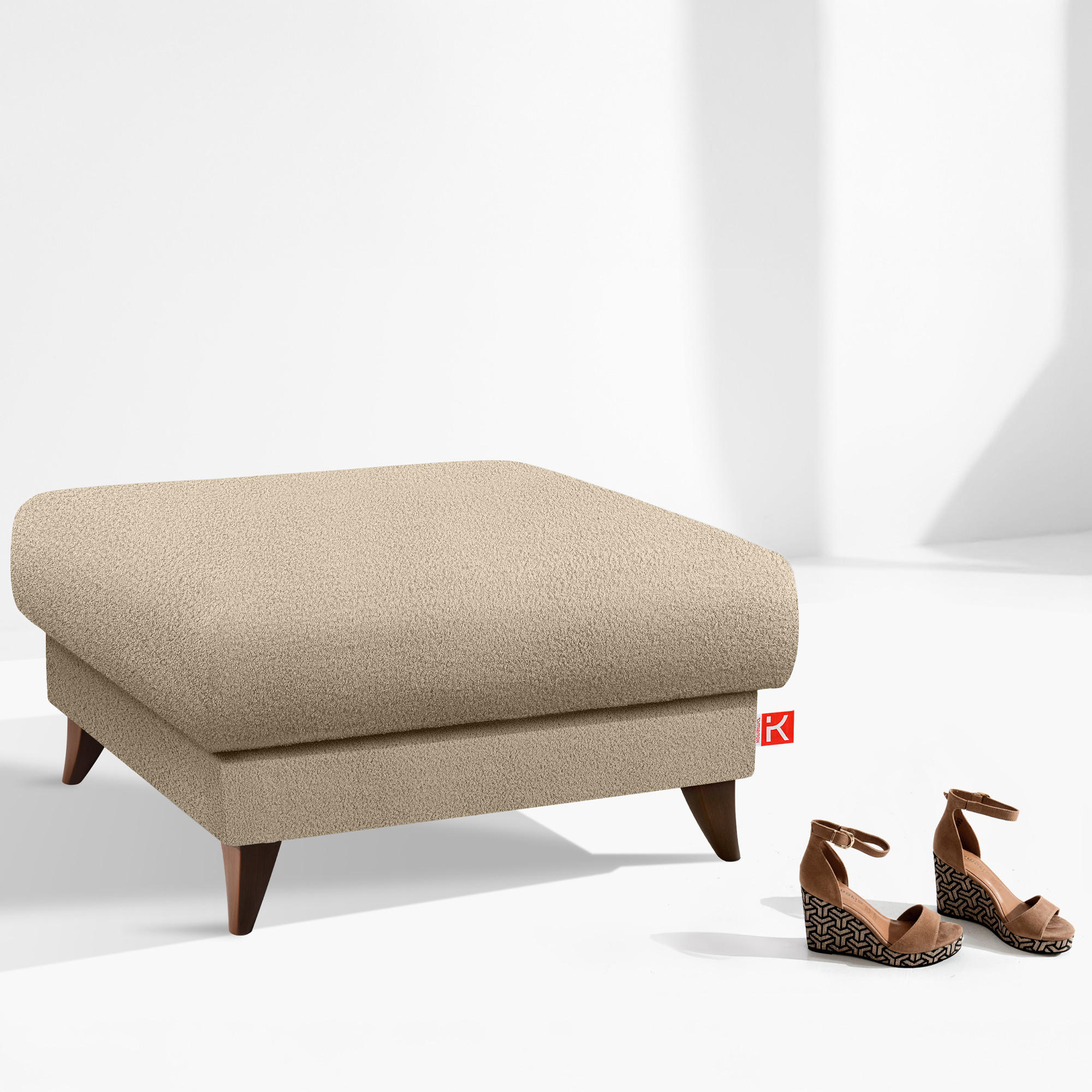 HOCKER GUSTAVO Bouclé, Beige - Beige, Holz/Holzwerkstoff (92/49/92cm) - KONSIMO®